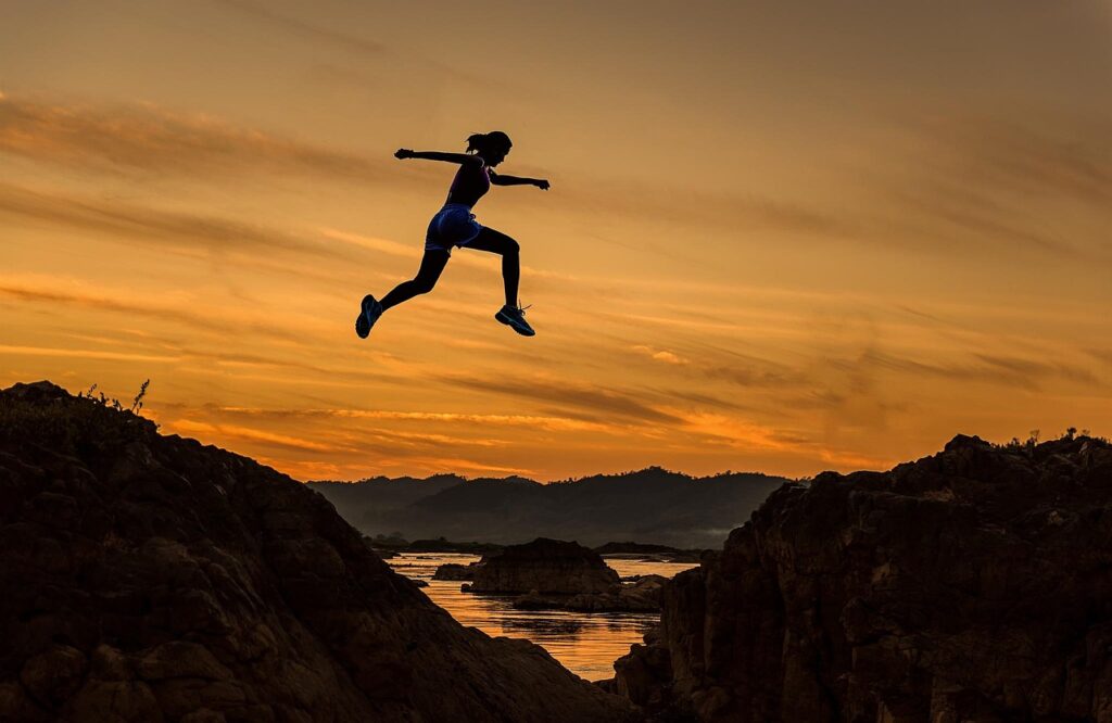 achieve, woman, girl, jumping, running, sports, sportive, athletic, athlete, runner, adventure, nature, challenge, competition, courage, dangerous, determination, fast, freedom, enjoy, high, jump, leap, outdoor, over, rush, silhouette, success, successful, sunrise, winner, young